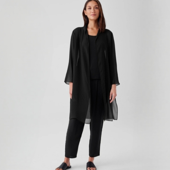 Eileen Fisher Sheer Silk Georgette Duster Jacket Size Medium Petite - Picture 9 of 9